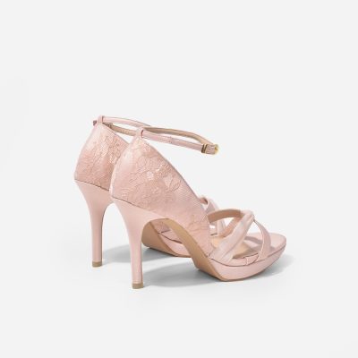 Blush Pink Bow Ankle Strap High Heel Sandals - Image 2