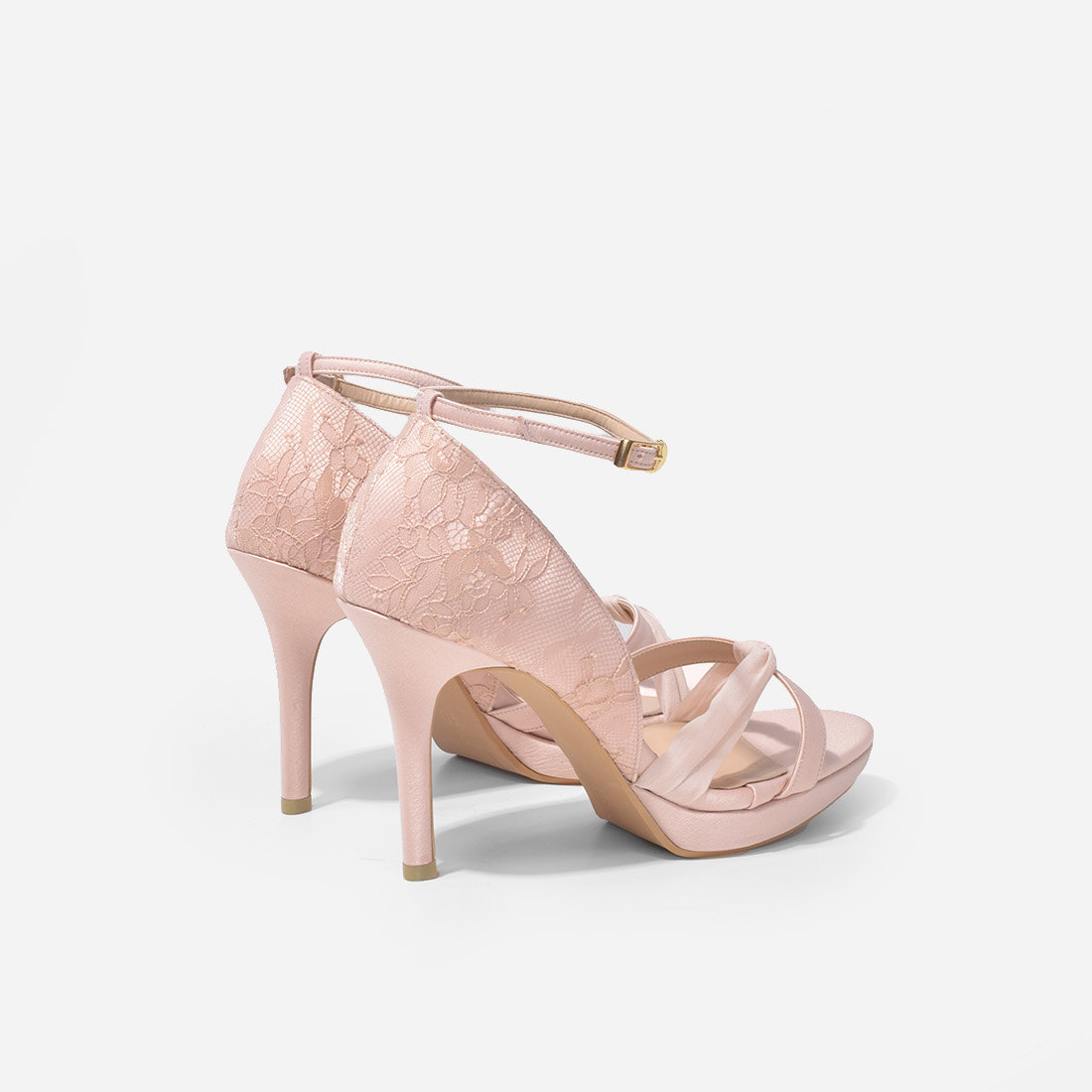 Blush Pink Bow Ankle Strap High Heel Sandals - Image 2