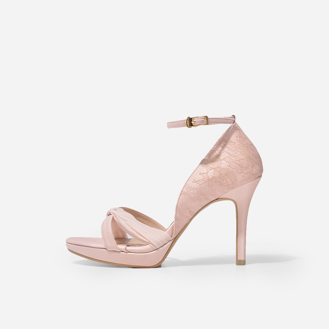 Blush Pink Bow Ankle Strap High Heel Sandals - Image 4