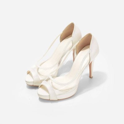 Ivory Satin Peep-Toe Platform Stiletto Heels