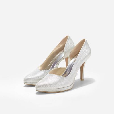 Silver Glitter Pointed Toe Platform Stiletto Pumps